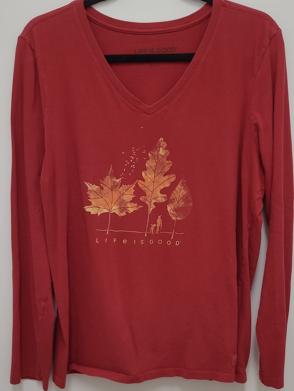 Life Is Good Women's Fall Inspired Long Sleeve Tee with Gold Leaf Print